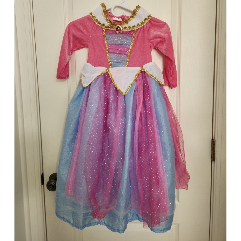 Princess Aurora Sleeping Beauty Costume Gown Pink Blue Sparkle Toddler 4/5T